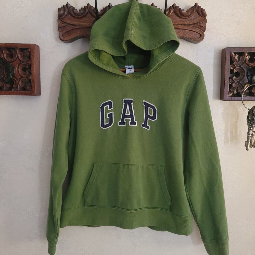 VTG GAP 2000s Womens Classic Brand Logo Spell Out Cropped Hoodie Green Navy✨️M